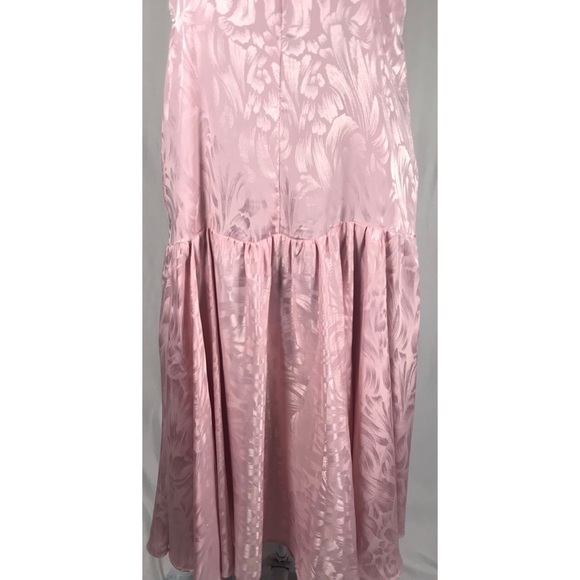 Sold--80’s Vintage Blush Pink Monochrome Floral Satin Drop Waist Midi Slip Dress - Picture 7 of 12